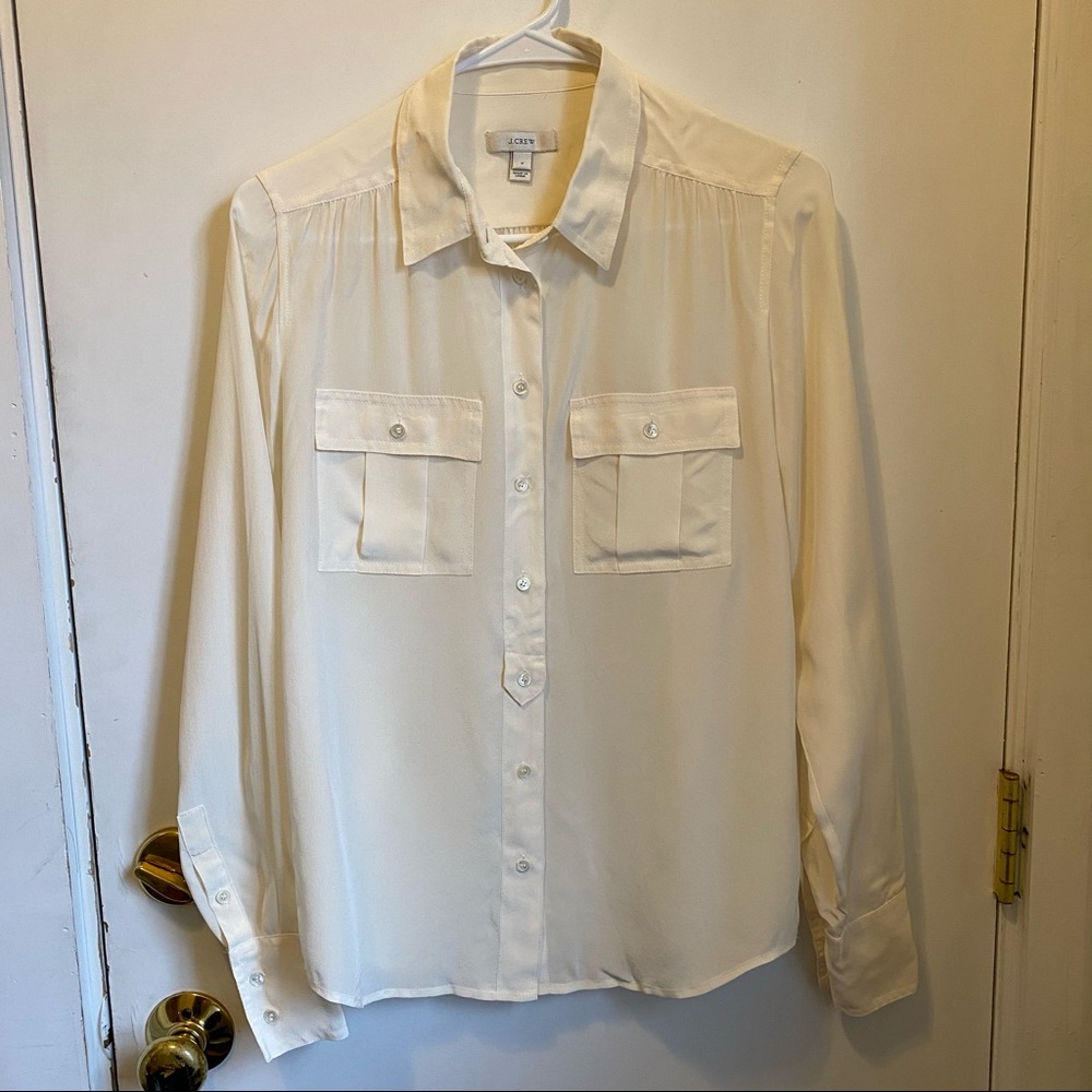 J. Crew 100% Silk classic-fit button-up in Ivory, Size 0
